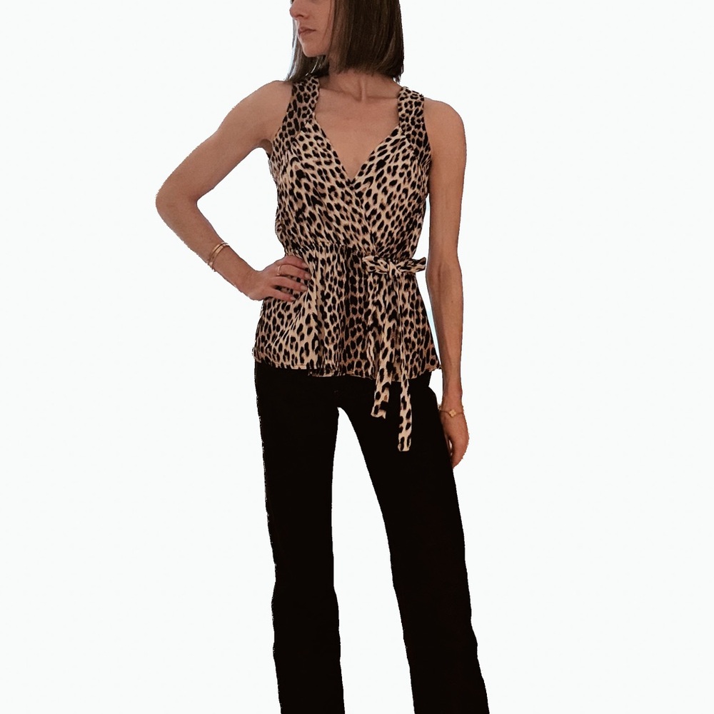 Alisha Levine Animal Print Wrap Blouse